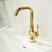 Robinet de lavabo de salle de bain WEIHAO en laiton poli doré avec poignée en céramique blanche, mitigeur eau chaude et froide monotrou