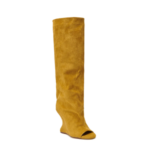 Nuevas botas de Punta abierta de gamuza con tacón de cuña para mujer, botines hasta la rodilla para mujer - Product Image 6