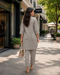 Ensemble coordonné élégant en rayonne à imprimé bloc avec col, en tissu rayonne doux, coupe décontractée, tenue assortie confortable et parfaite - Product Image 4