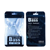 Kantong Kemasan Kabel Headphone BASS, Kantong Plastik Cetak Warna untuk Kabel Audio, Kantong Aksesoris Ponsel Segel Otomatis 9*16cm