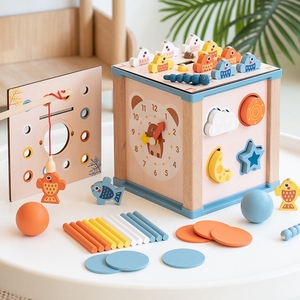 Blocs <span class=keywords><strong>de</strong></span> trieur <span class=keywords><strong>de</strong></span> forme <span class=keywords><strong>de</strong></span> labyrinthe <span class=keywords><strong>de</strong></span> perles sûres pour bébé jeu <span class=keywords><strong>de</strong></span> pêche <span class=keywords><strong>Cube</strong></span> d'activité 9 en 1 jouets Montessori en bois - Product Image 2