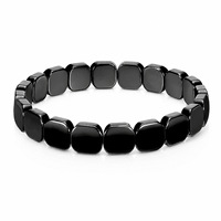 Bracelet en hématite magnétique pour hommes et femmes, perles carrées de 10 mm, pierre noire, bracelet extensible, bijoux de mode, vente en gros