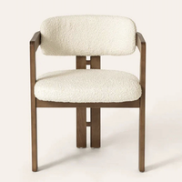 Chaises de salle à manger minimalistes : chaises en bois gris rétro avec coussins en tissu Teddy Bear pour la maison et l'hôtellerie