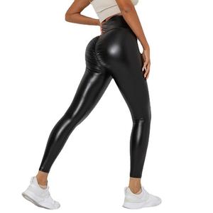 Marque privée Taille US Leggings taille haute Scrunch Butt Booty pour femme en Faux <span class=keywords><strong>cuir</strong></span> Pu brillant - Product Image 2