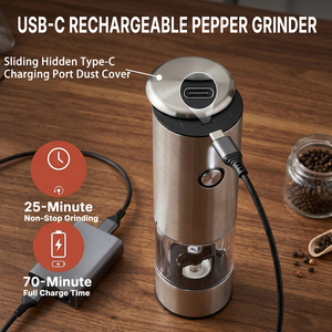 Molino de Pimienta Recargable USB-C Más Vendido, Molinillo de Especias y Sal Manual con Luz LED - Product Image 2