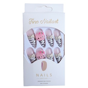 <span class=keywords><strong>Uñas</strong></span> postizas largas y <span class=keywords><strong>cuadradas</strong></span> a la moda con diseño de cebra y motivo de Hello Kitty, estilo audaz para la estética Y2K y estilo Harajuku. - Product Image 5