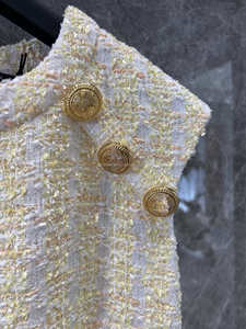 <span class=keywords><strong>Abito</strong></span> color <span class=keywords><strong>oro</strong></span> di lusso di alta qualità con tag ragazze con paillettes scintillante passerella in Tweed <span class=keywords><strong>Mini</strong></span> <span class=keywords><strong>abito</strong></span> con bottone in Tweed decorato con bottone in Tweed - Product Image 3