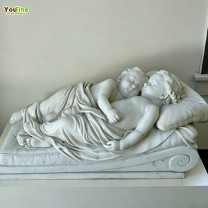 Statue de enfants endormis en marbre blanc naturel sculpté à la main, style italien, taille réelle, décoration de jardin extérieur, sculpture de bébé en pierre - Product Image 2
