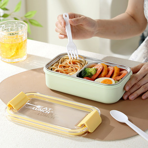 Japanese Style Stainless Steel <b>Lunch</b> <b>Box</b> 500ml/600ml Single/Dual <b>Compartment</b> Leakproof Bento <b>Box</b> AS Clear Lid Custom Logo - Product Image 3