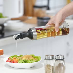 Botol Dispenser cuka minyak kaca kecil 570ml, Set tutup Stainless Steel anti bocor untuk memasak di dapur rumah - Product Image 1