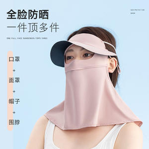 Masque facial de protection solaire intégrale pour femme, nouveau style été 2024, en vinyle noir avec visière, protection UV, en soie glacée fine, type facekini sportif - Product Image 4