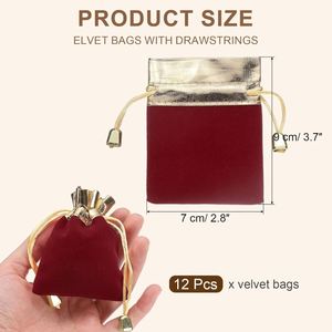 Bolsas de Joyería con Cordón de Terciopelo Ecológicas, Bolsas de Regalo para Recuerdos de Fiesta de Bodas, Empaque de Dulces, Almacenamiento Personalizable, Rojo Oscuro - Product Image 2