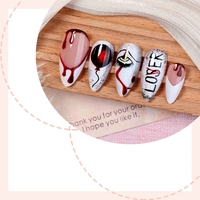 24 Pièces – Offre Spéciale – Faux Ongles Artificiels – Motif Fantôme de Dessin Animé – French Almond Rond – Ongles à Presser pour Décoration d'Ongles d'Halloween