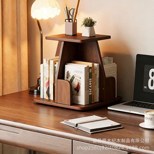 Organizador de libros y revistas de escritorio de madera minimalista moderno, estante giratorio de madera maciza para dormitorio, oficina, sala de estar - Product Image 2