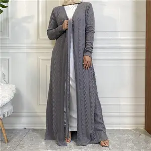 Оптовая продажа, Зимний вязаный свитер Abaya Dubai, длинное пальто с карманами, абайский кардиган для женщин