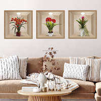 Fleurs et plantes pot 3D simulation cadre photo stickers muraux salon studio décoration papier peint autocollants auto-adhésifs