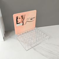 Support d'affichage pour eye-liner en acrylique transparent avec panneau arrière personnalisé, idéal pour l'exposition de cosmétiques et de produits de beauté en magasin