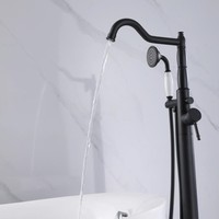 Robinet de baignoire apparent noir, double fonction (eau froide et chaude), entièrement en cuivre, ensemble vertical, cartouche céramique, design moderne et minimaliste