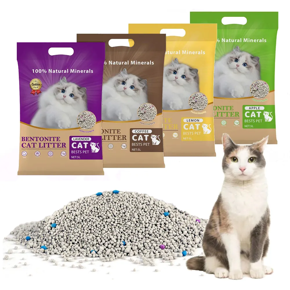Alta Qualidade Forma de Bola Bentonite Clay Premium Cat Litter 0.5-1.5mm Jejum Areia Cat 5kg Por Saco