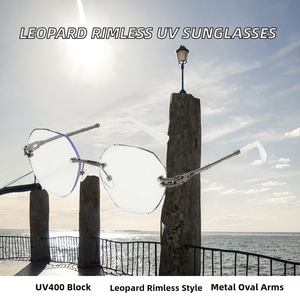 2025 Cross-Border Personality Leopard Metal Legs Oval Fashion Rimless UV400 PC Lenses & Frame Unisex <b>Sunglasses</b> - Product Image 2