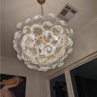 TSINYE Nordic Bubble Ball Lustre en verre tourbillonné Luminaire rond tourbillonnant clair en verre soufflé Globe nervuré Éclairage décoratif