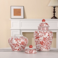 Vase en porcelaine chinoise à motif de dragon antique Urne de sol en céramique rouge vintage de style Art déco pour collection décorative
