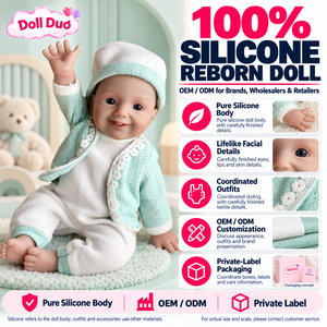 Muñeca Reborn de Silicona de Cuerpo Completo de 18 Pulgadas, Modelo Doll Duo Personalizada, con Cárdigan Verde Menta y Manos Levantadas, Regalo de Navidad - Product Image 1