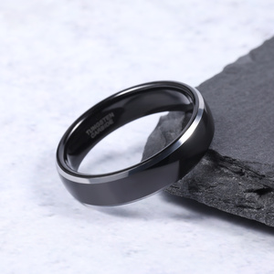 Anillos de Tungsteno con Borde Plateado Pulido Negro de 6/8 mm de OAHLAN, Joyería de Moda <span class=keywords><strong>para</strong></span> Hombres y Mujeres, Anillos de <span class=keywords><strong>Boda</strong></span>, Compromiso y Pareja - Product Image 3