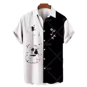 Summer New <span class=keywords><strong>Guitar</strong></span> Series 3D Printed Hawaiian Casual Knitted Men's Short-Sleeved Shirt European American Plus XL - Product Image 1