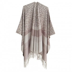Châle imprimé léopard réversible, <span class=keywords><strong>poncho</strong></span> ouvert sur le devant avec pompons, cape chaude surdimensionnée pour <span class=keywords><strong>femme</strong></span> pour l'automne et l'hiver - Product Image 5