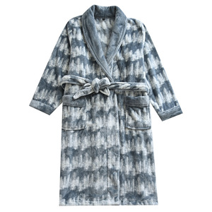 Pyjama d'hiver en peluche et flanelle pour hommes, vêtement de nuit Long, épais, Large, peignoir pour la maison, hauts de nuit, automne et hiver - Product Image 5