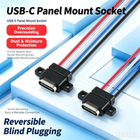 Connecteur de panneau Type-C pré-câblé LN-004, fil de couleur 24AWG à 4 broches, fixation par vis, largement utilisé pour la charge des petits appareils électroménagers