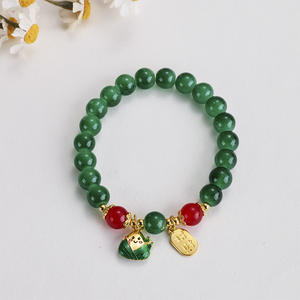 Bracelet populaire pour femme, orné de perles, de cristaux artificiels et de strass, 8 mm, motif cacahuète dorée Pixiu, pour le festival du Zongzi - Product Image 4