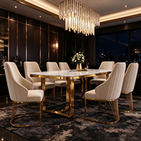 Tables de salle à manger rectangulaires en acier inoxydable avec plateau en marbre, style nordique, pour hôtel, avec chaises