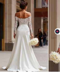 S0016Y <span class=keywords><strong>Combinaison</strong></span> de mariée en dentelle pour femme, à épaules dénudées, à manches longues et <span class=keywords><strong>avec</strong></span> traîne amovible - Product Image 2