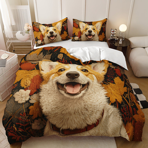 Niedliches Hundemuster Digital-Druck Polyester Bettwäsche-Set, Bettbezug & Kissenbezüge - Product Image 4