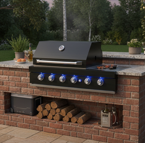 Barbecue encastrable élégant et moderne à 4+2 brûleurs, noir, idéal pour la terrasse et la cuisine en plein air - Product Image 4