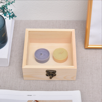 Boîte cadeau artisanale en bois pour parfum, vin, bougie et gâteau avec couvercle transparent, en bois de pin, gaufrage/estampage et pelliculage mat, logo personnalisé