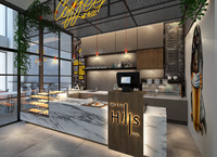 Comptoir de café moderne, élégant et luxueux, mobilier de présentation commercial sur mesure pour café, éclairage LED, aménagement intérieur