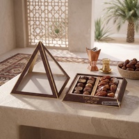 Wiederverwendbare Hochwertige Luxus-Eid-Geschenkbox Pyramidenform Verpackung Maßgefertigte Ramadan-Dekoration Dubai Schokoladen-Datteln Geschenkbox mit Fenster