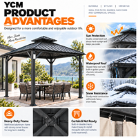 Gazebo moderne polyvalent en aluminium à double toit avec rideaux en filet pour terrasse, jardin et espaces de vie extérieurs