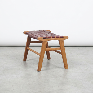 Midcentury Modern Wood <b>Footstool</b> With Leather Seat Outdoor Furniture Durable Teak Frame - Product Image 3