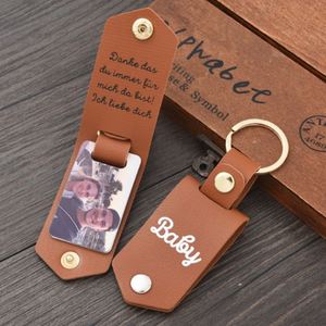 Modern Durable <b>Leather</b> Photo <b>Keychain</b>, Pictures Album <b>Keychain</b>, Laser Engraving, <b>Leather</b> Keyring DIY Gifts, Blue Factory - Product Image 2