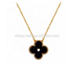 Ónix negro trébol Colgante de Piedra Madre de <span class=keywords><strong>la</strong></span> perla collar de joyas de moda de estilo de Collar chapado en oro - Product Image 3