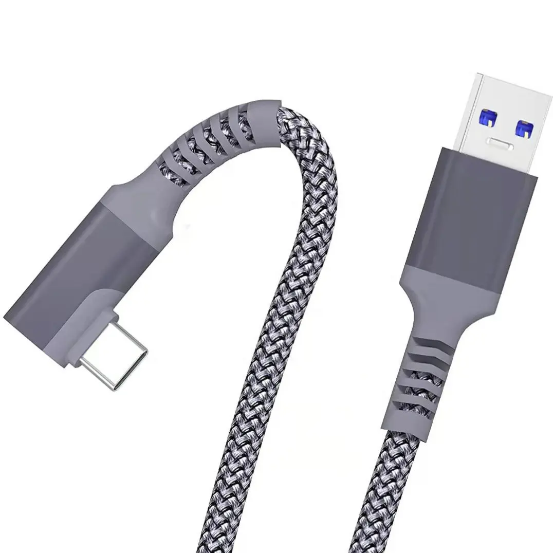 OD 4.8 3M 5M 6M Black Nylon 90 Degree Right Angle Elbow Fast Charging Usb Type C data transfer Cable 3A 5Gbps VR cable link