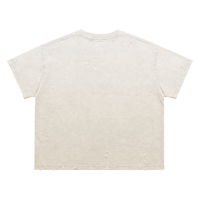 T-shirt graphique col rond vintage blanc cassé avec logo personnalisé, déchiré, coupe ample, style streetwear unisexe, imprimé portrait, vente en gros