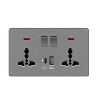Prises murales universelles standard UE/Royaume-Uni 13A 45A 220V, panneau PC gris mat, prise électrique avec interrupteur USB Type C