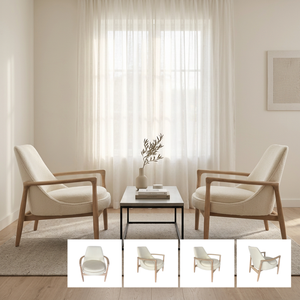 Fauteuil d'appoint moderne de luxe pour salon avec accoudoirs en bois massif et tissu bouclé pour chambre, appartement, hôtel - Product Image 1
