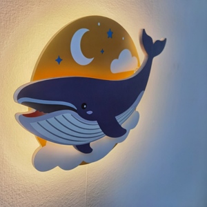 Decoración de Pared de Madera con Forma de <span class=keywords><strong>Ballena</strong></span>, Lámpara de Pared Decorativa de Múltiples Capas para Cuarto de Niños, Funciona con Pilas AA, Interruptor de Cable - Product Image 5