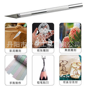 Ensemble de couteaux à découper en métal argenté, manche de 95mm, lame en acier inoxydable, longueur de 30mm, outil de gravure sur bois avec 5 lames - Product Image 5